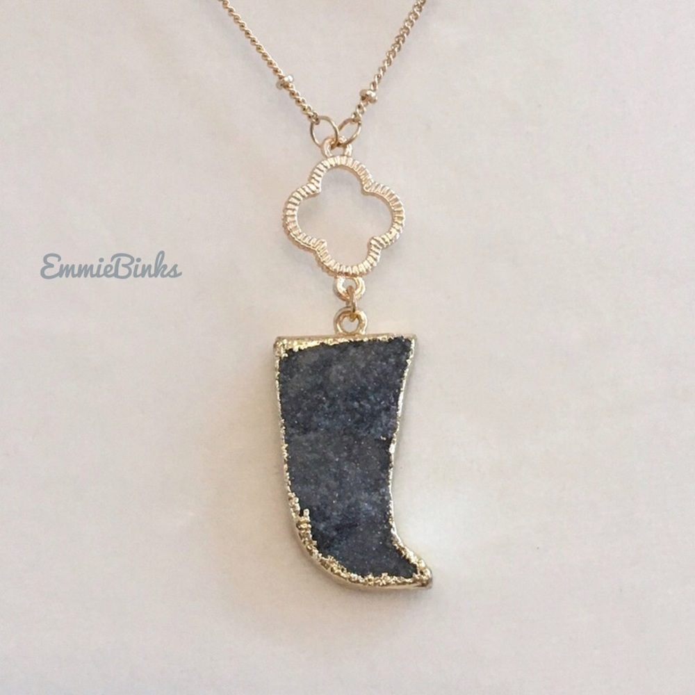💥3for$28 NWT Adjustable Druzy Boho Horn Necklace ~ Gold Dipped Druzy Pendant